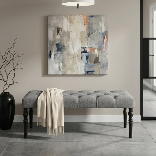 Leviton Fabric Tufted Turned Leg Dining Bench, Gray