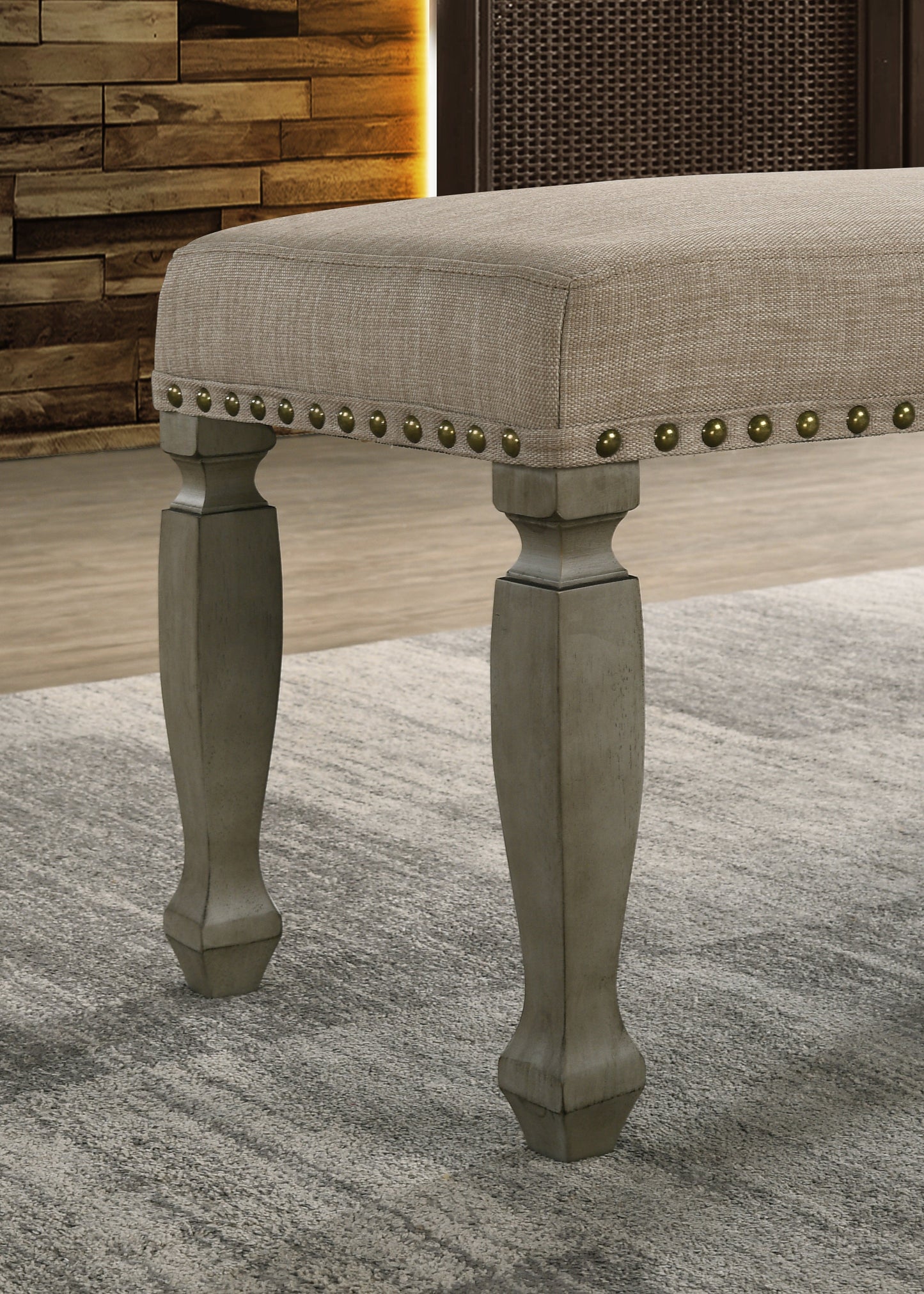 Roundhill Furniture Breda Finish Upholstered Nailhead Bench, Antique Gray