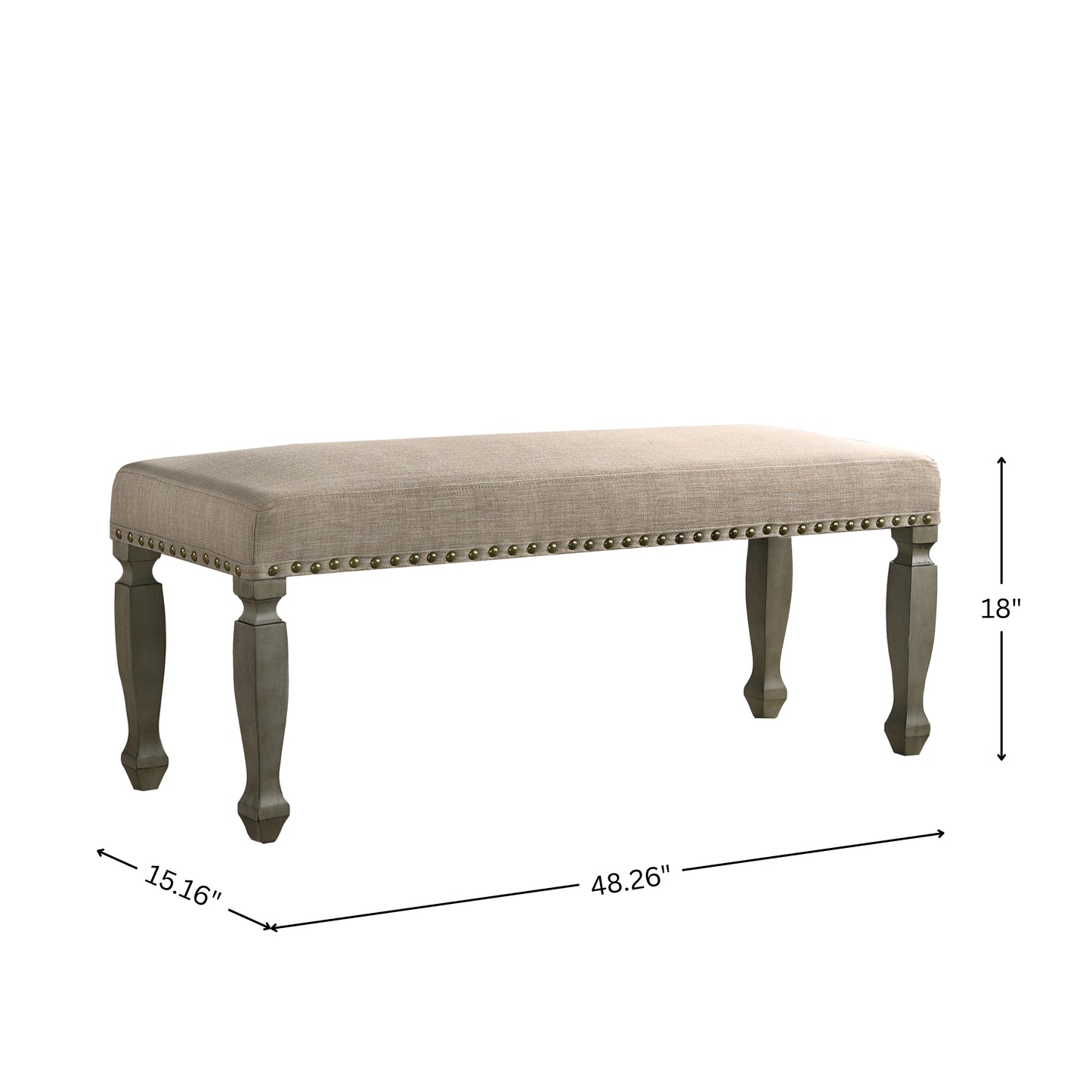 Breda Antique Gray Finish Upholstered Nailhead Bench