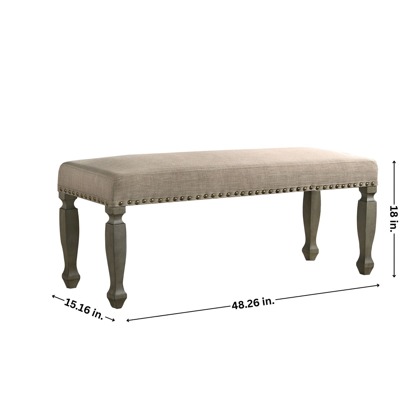 Roundhill Furniture Breda Finish Upholstered Nailhead Bench, Antique Gray