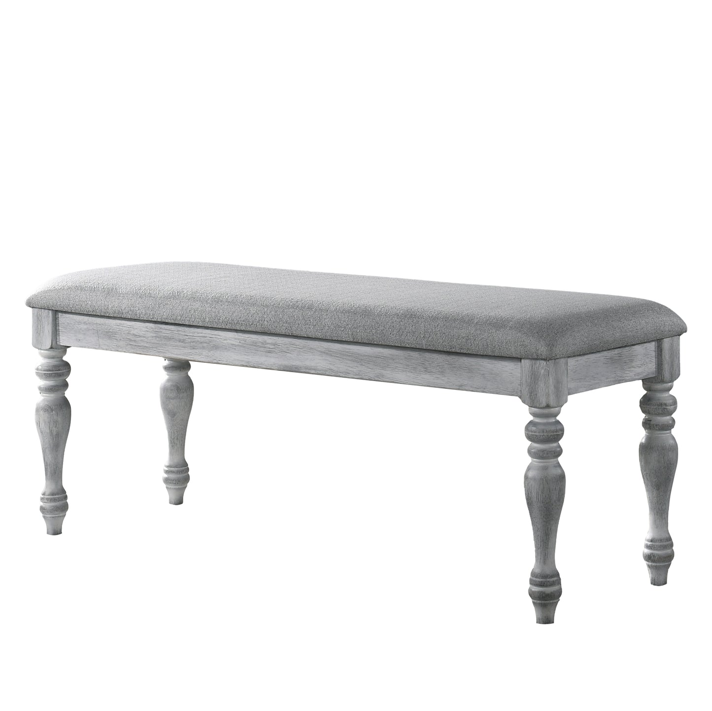 Roundhill Furniture Salines Upholstered Turned Leg Dining Bench, Rustic White