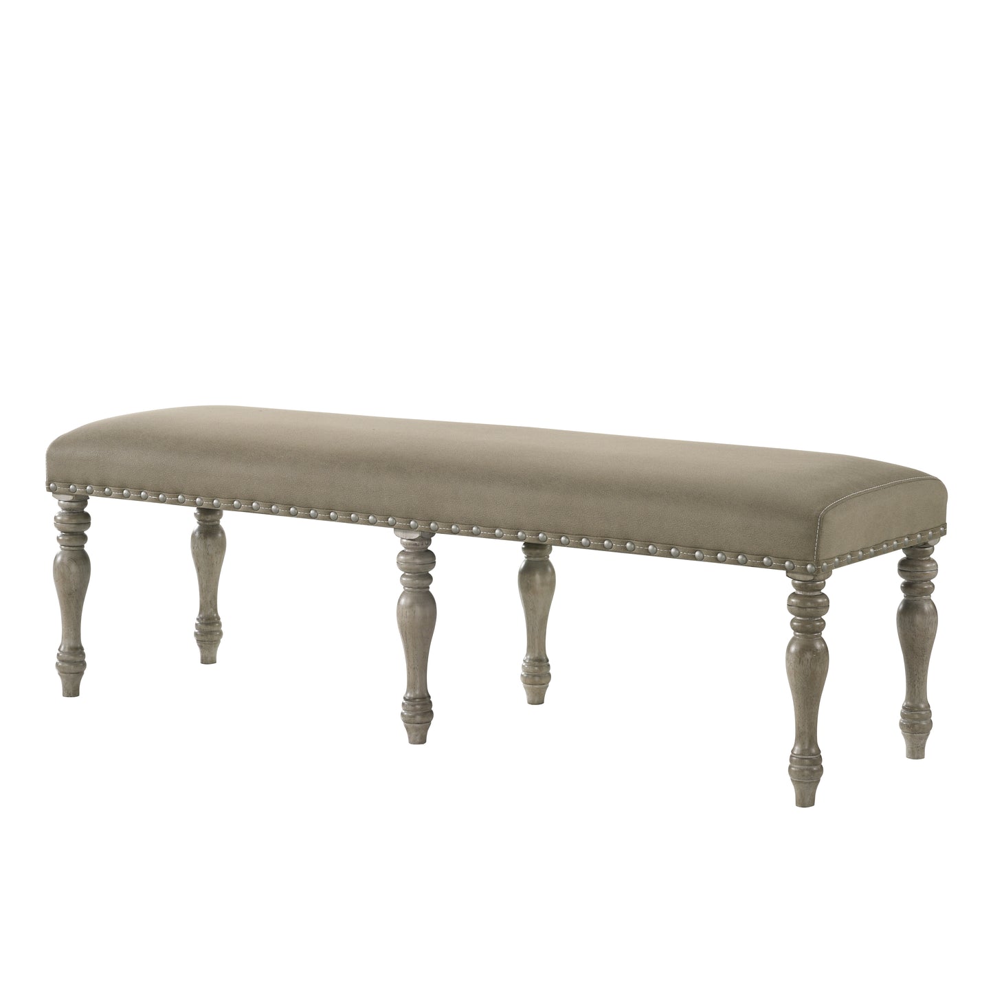 Birmingham Microfiber Upholstered Bench with Nail Head Trim in Driftwood Finish