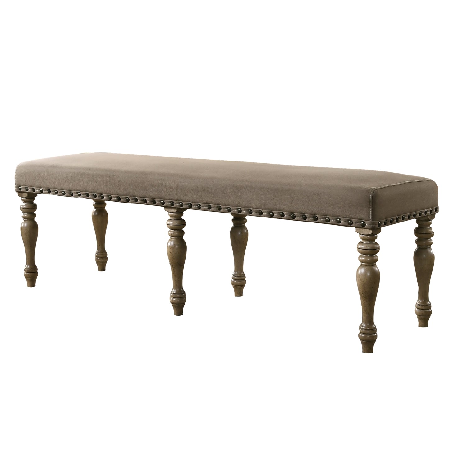 Roundhill Furniture Birmingham Microfiber Upholstered Bench with Nail Head Trim in Driftwood Finish