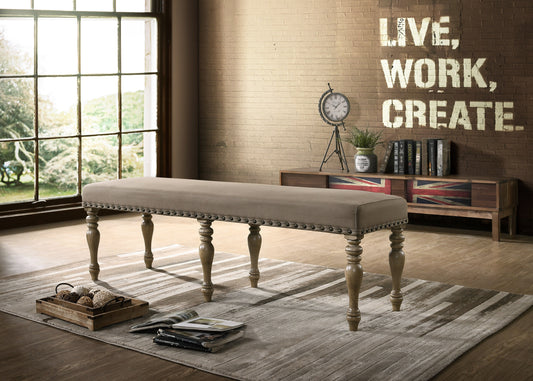 Roundhill Furniture Birmingham Microfiber Upholstered Bench with Nail Head Trim in Driftwood Finish