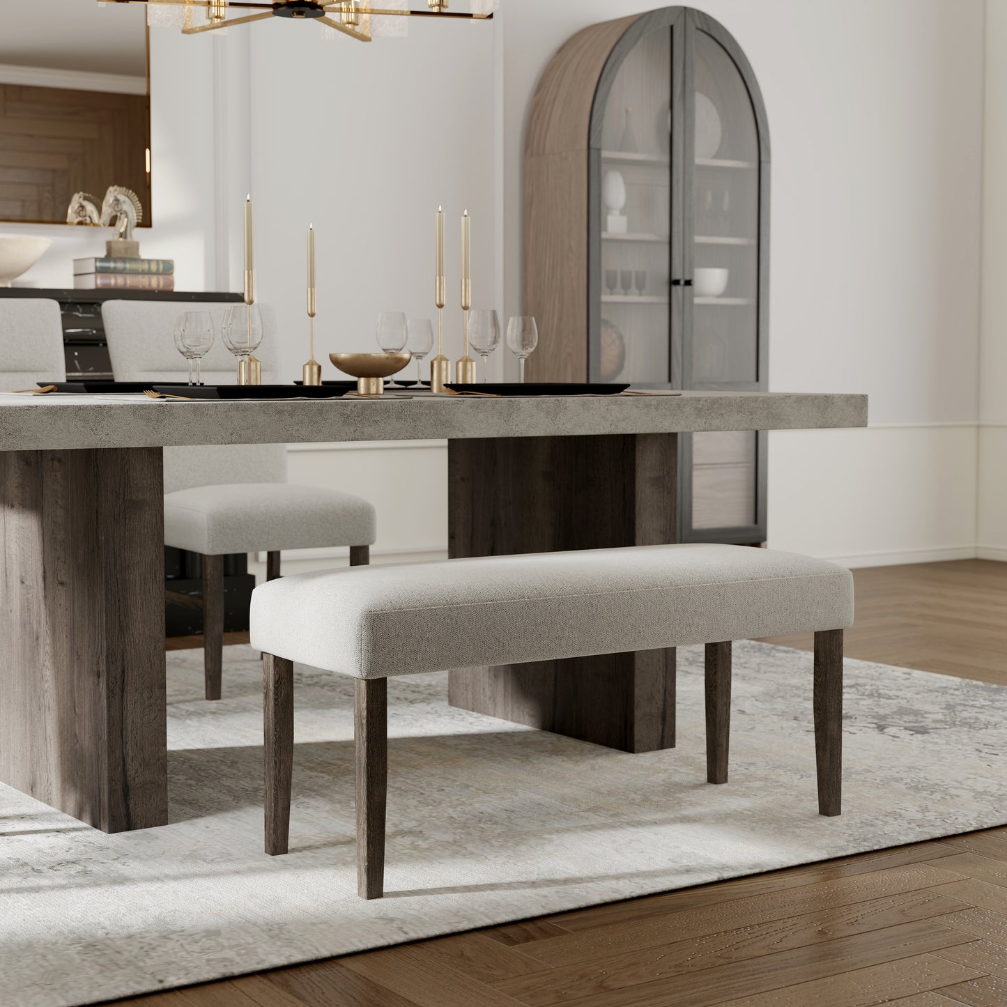 Roundhill Furniture Sorlen Contemporary Upholstered Dining Bench, Gray