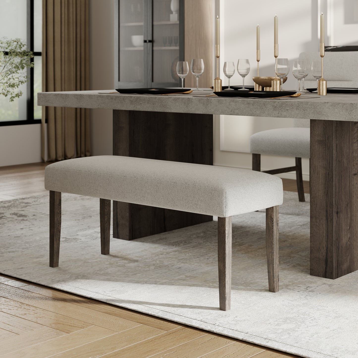 Roundhill Furniture Sorlen Contemporary Upholstered Dining Bench, Gray