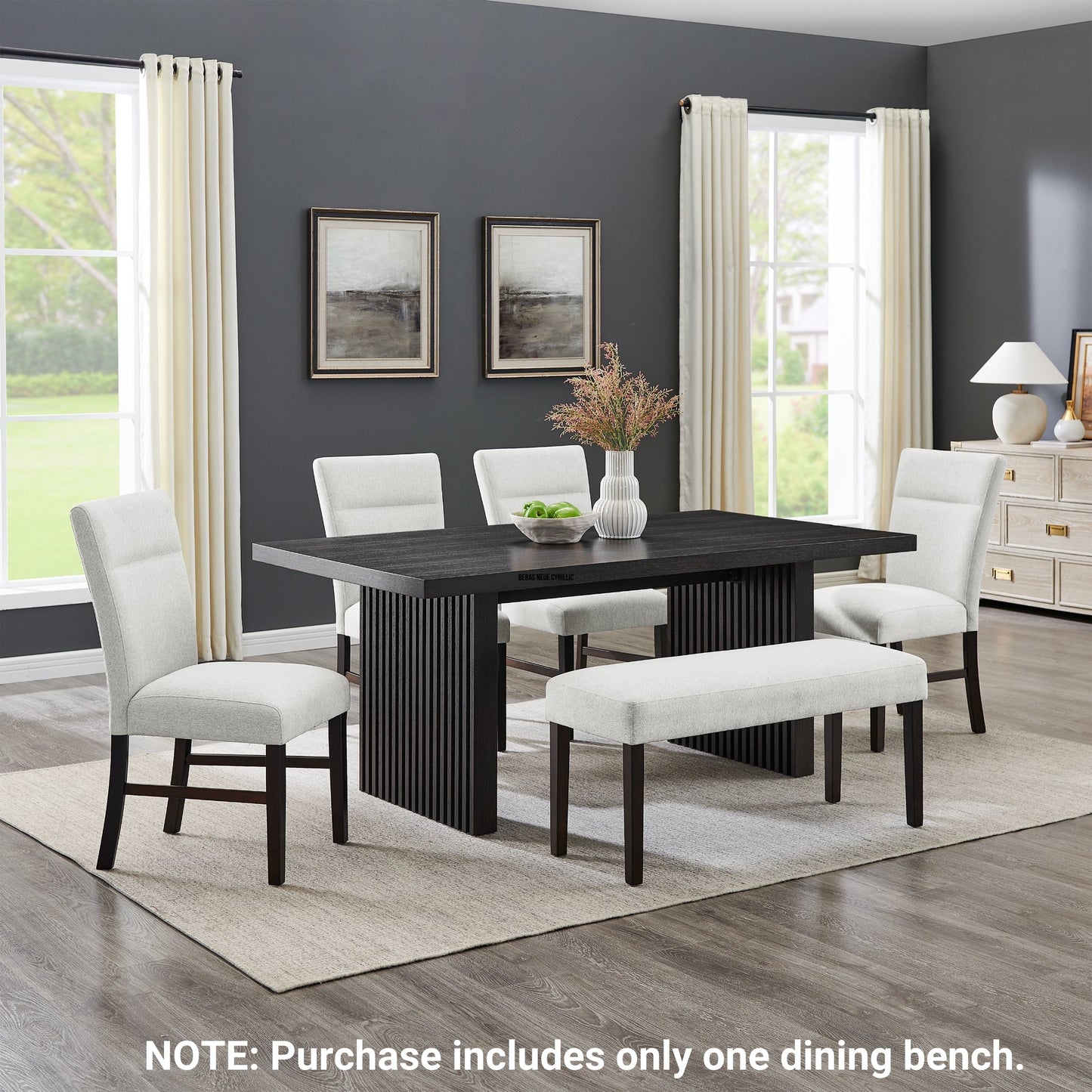 Roundhill Furniture Madison Contemporary Upholstered Dining Bench, Gray