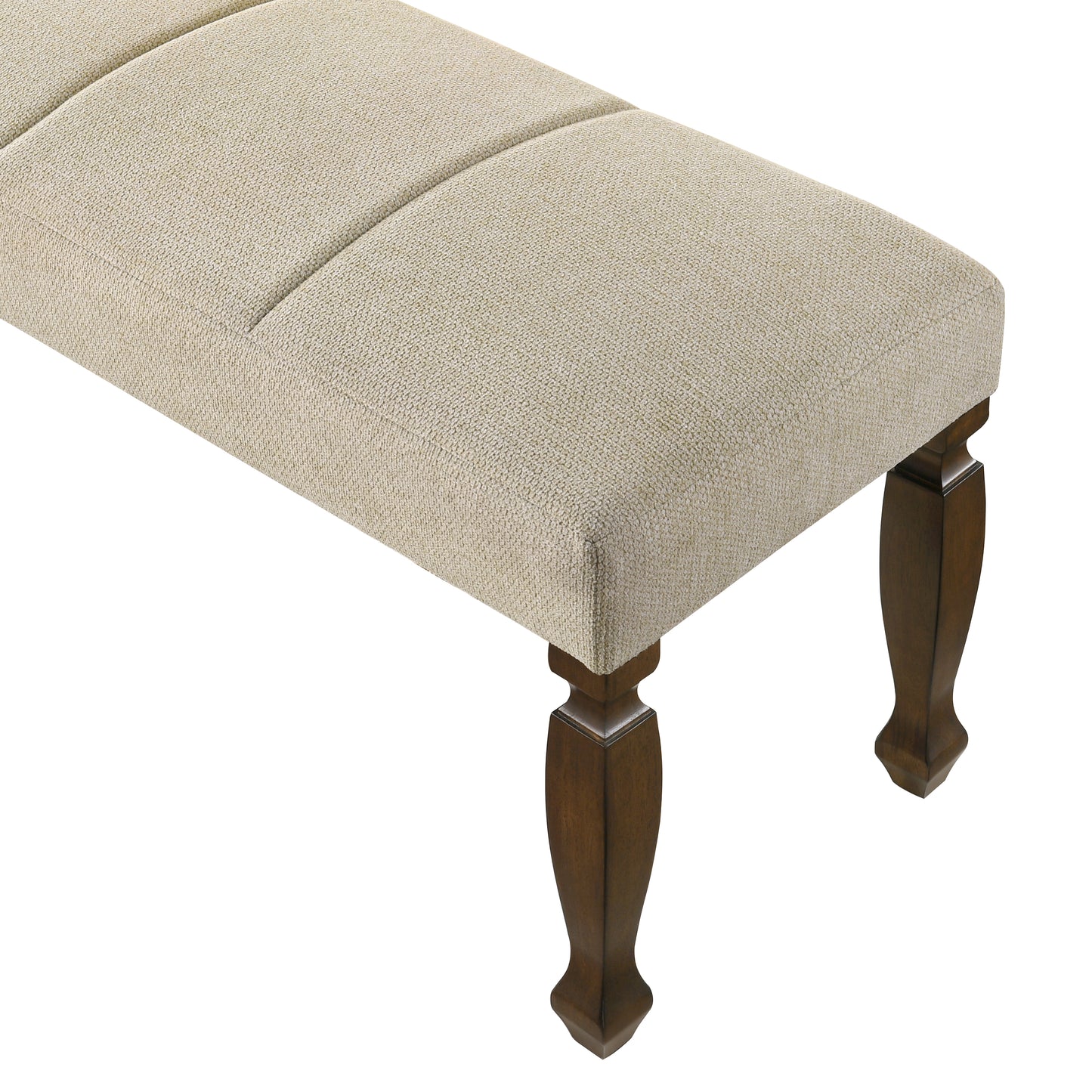 Roundhill Furniture Rowan Upholstered Turned Leg Wood Dining Bench, Beige