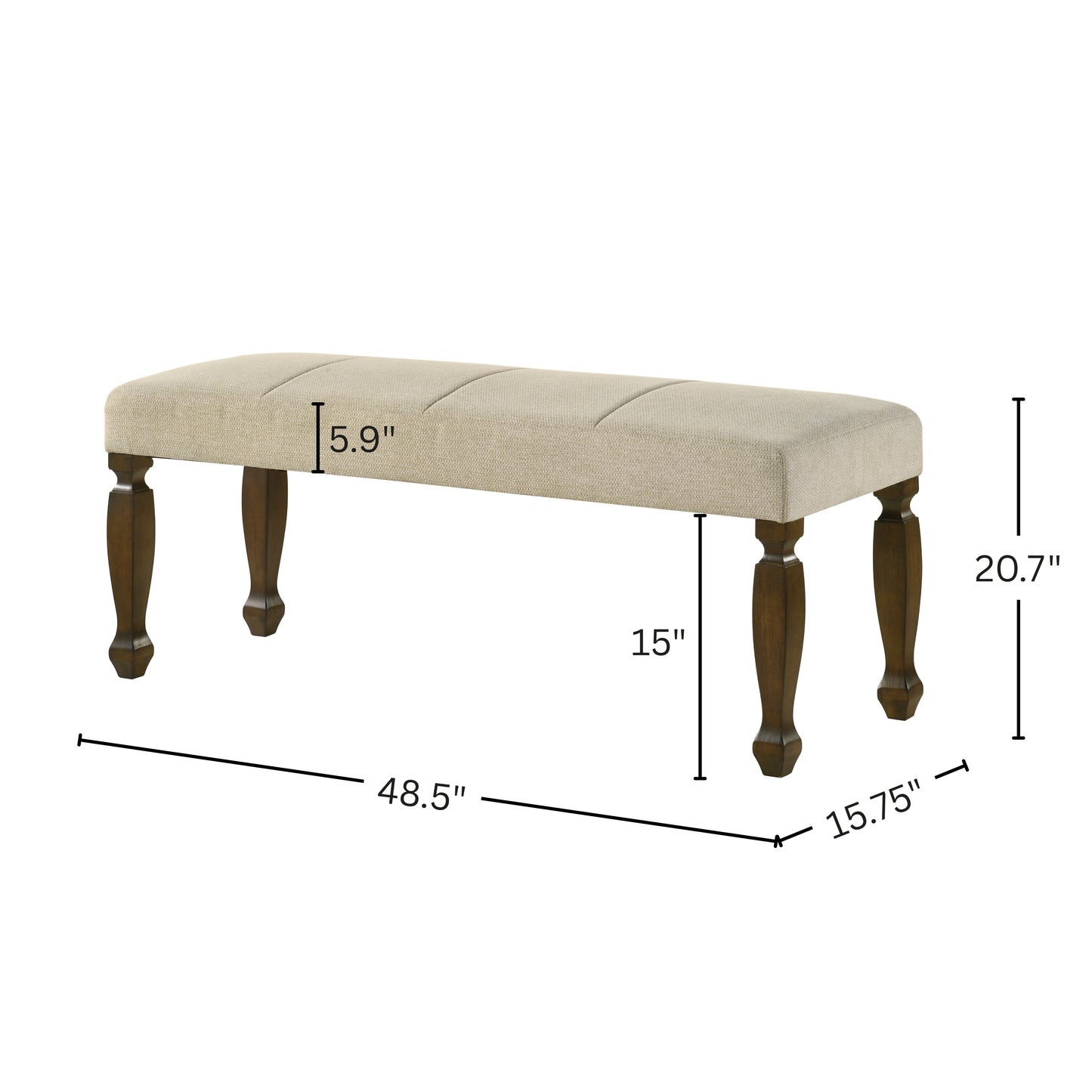 Roundhill Furniture Rowan Upholstered Turned Leg Wood Dining Bench, Beige