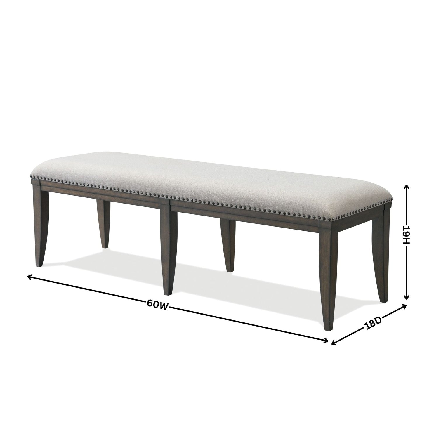 Roundhill Furniture Grant Nailhead Trim Upholstered Dining Bench, Grey