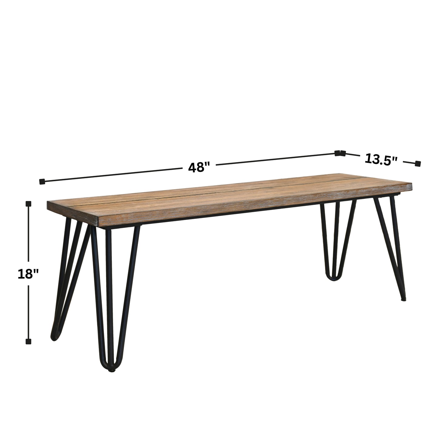 Aryven Industrial Wood Dining Bench, Rustic Dark Pine Finish