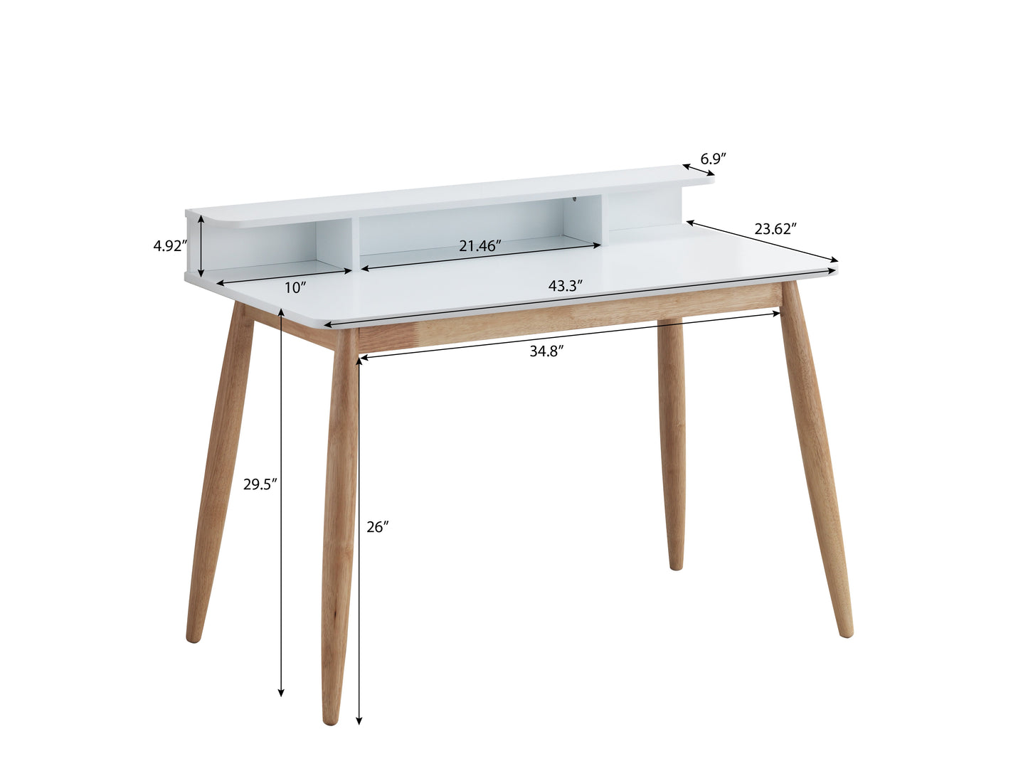 Roundhill Furniture Roskilde Mid-Century Modern Wood Writing Desk with Hutch, White