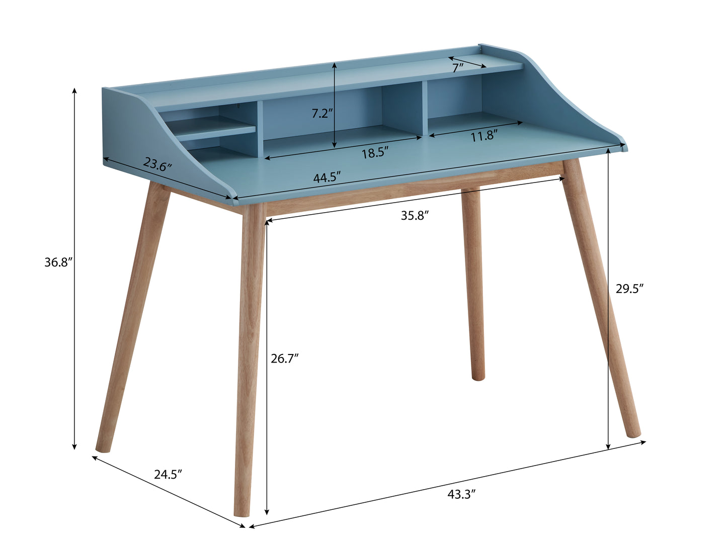 Roundhill Furniture Roskilde Mid-Century Modern Wood Writing Desk with Hutch, Blue
