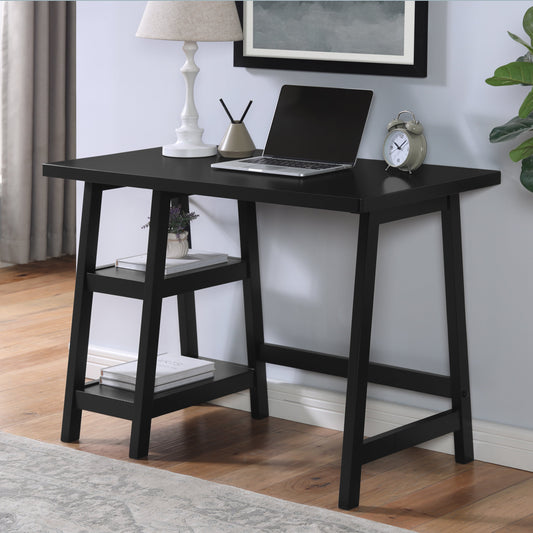 Roundhill Furniture Redina Contemporary Wood Writing Desk with Storage, Black