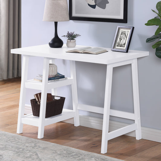 Roundhill Furniture Redina Contemporary Wood Writing Desk with Storage, White