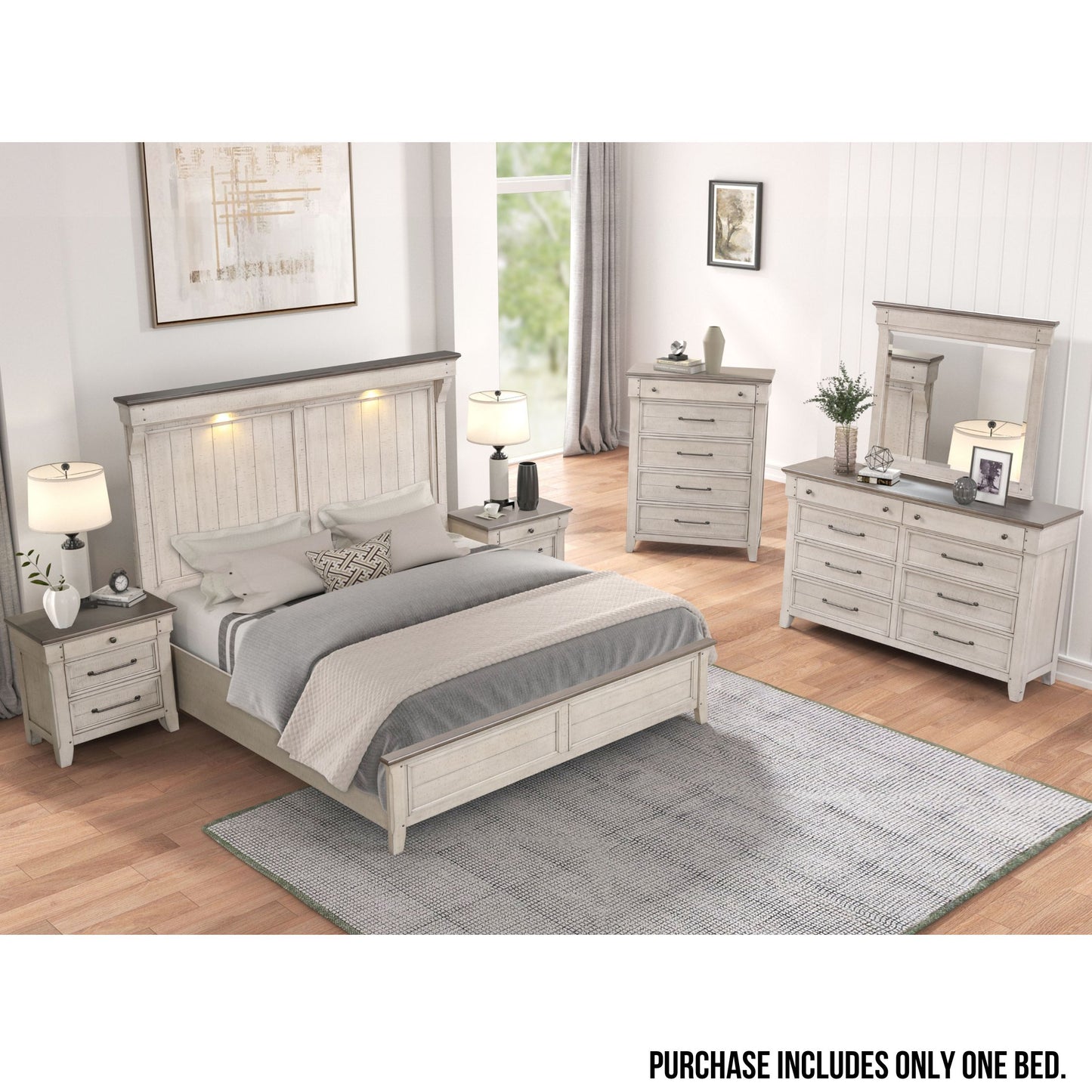 Walcott Touch LED Lighting Panel Bed, Weathered Dusty-taupe Finish