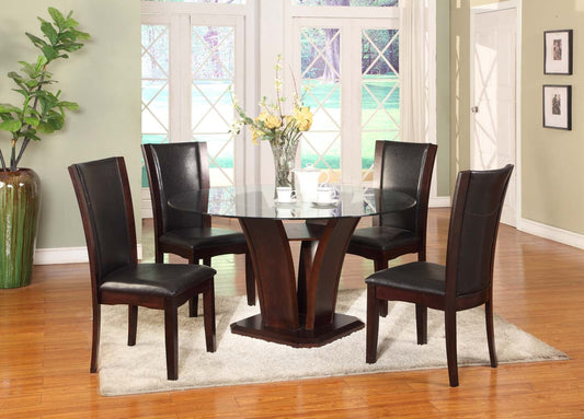 Cicicol 5PC Dark Espresso Finish Glass Top Dining Set