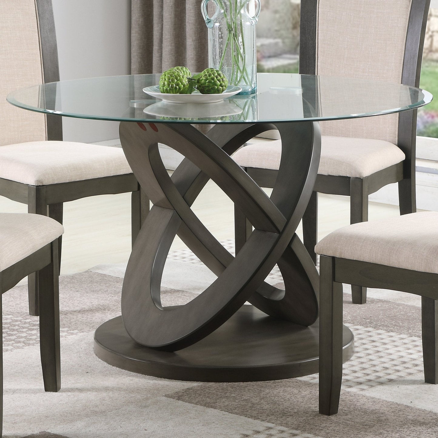 Cicicol 5 Piece Glass Top Dining Table with Chairs, Gray