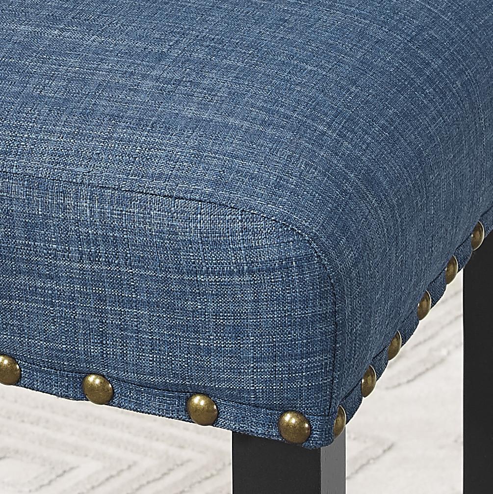 Biony Espresso Wood Dining Set with Blue Fabric Nailhead Chairs