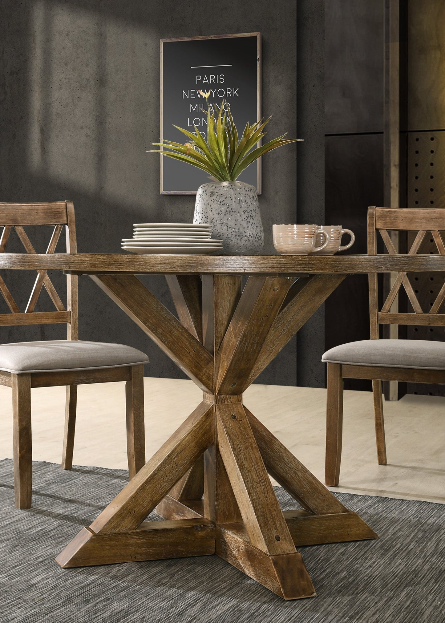 Roundhill Furniture Windvale Cross-Buck Wood 5-Piece Dining Set