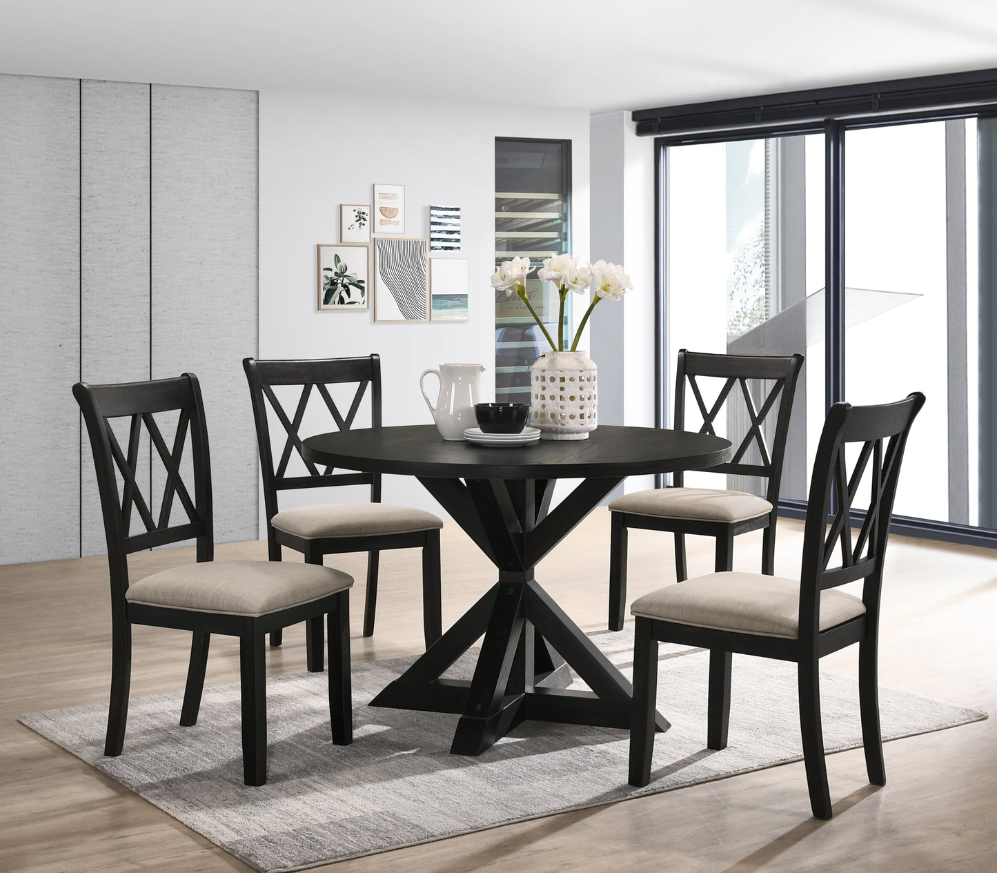 Roundhill Furniture Windvale Cross-Buck Wood 5-Piece Dining Set