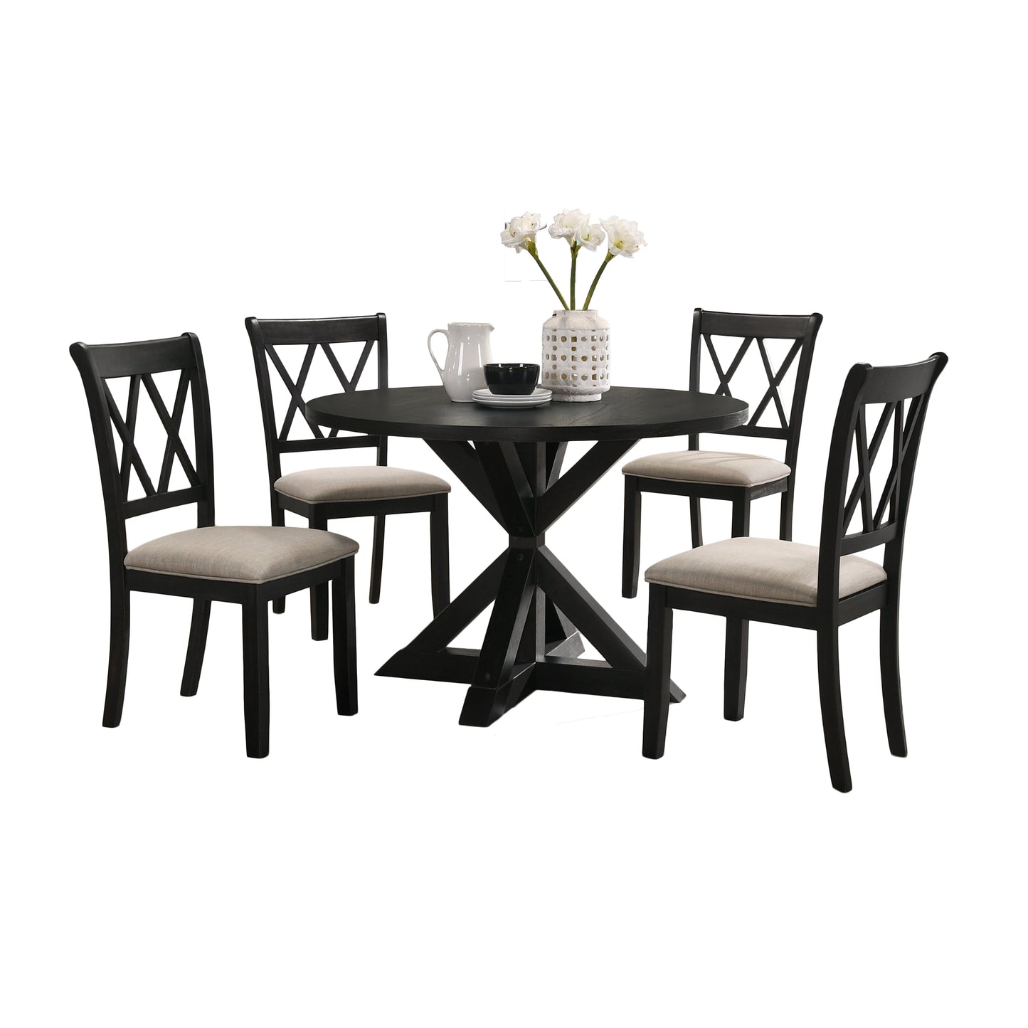 Roundhill Furniture Windvale Cross-Buck Wood 5-Piece Dining Set