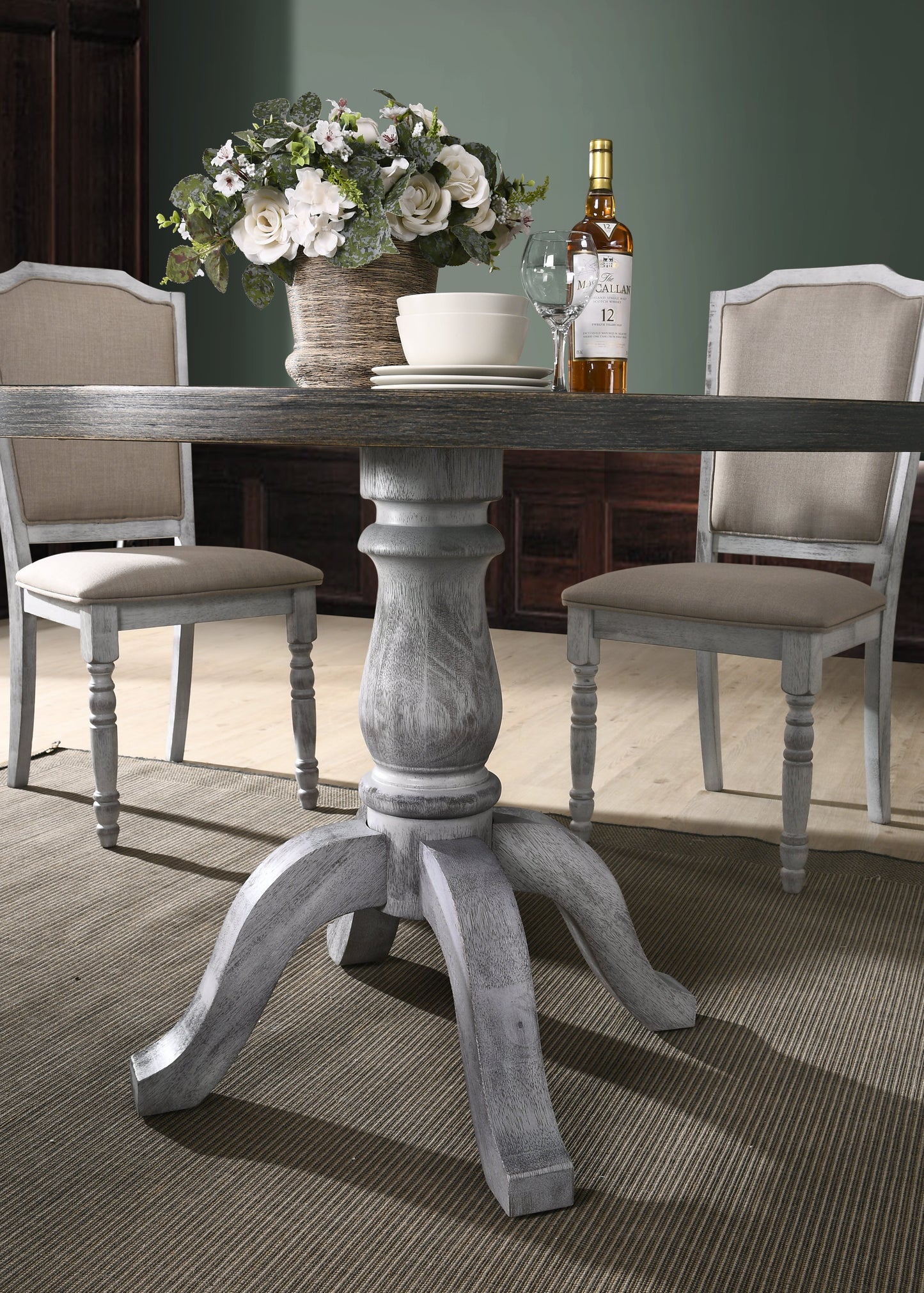 Roundhill Furniture Iris Wood Dining Set, Weathered White, 5-Piece