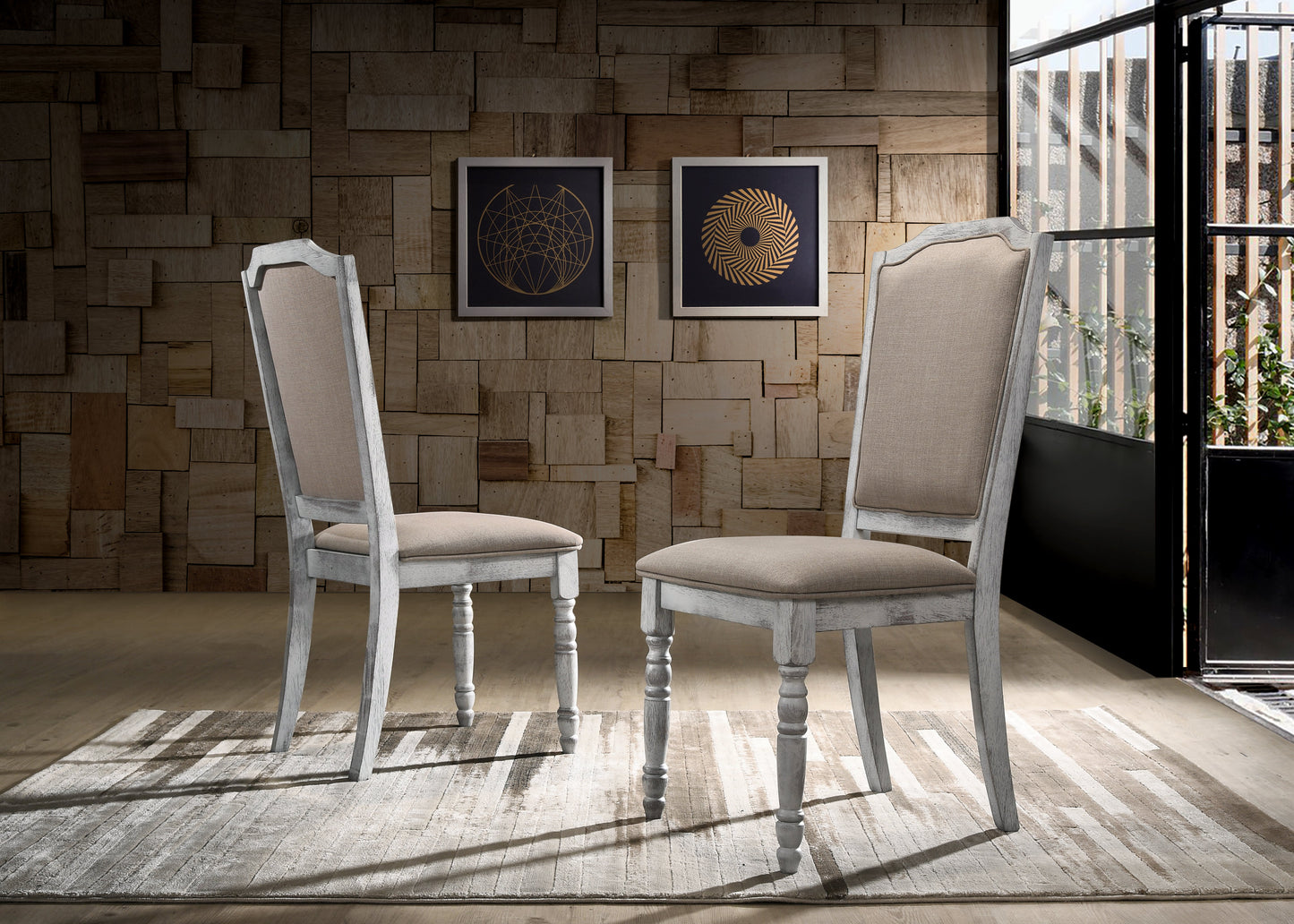 Roundhill Furniture Iris Wood Dining Set, Weathered White, 5-Piece