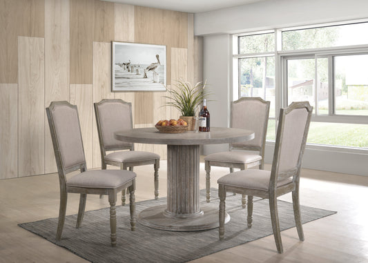 Ferran Wood Pedestal Dining Table Set in Reclaimed Gray