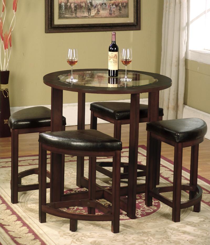 Roundhill Furniture Cylina Solid Wood Glass Top Round Dining Table with 4 Chairs