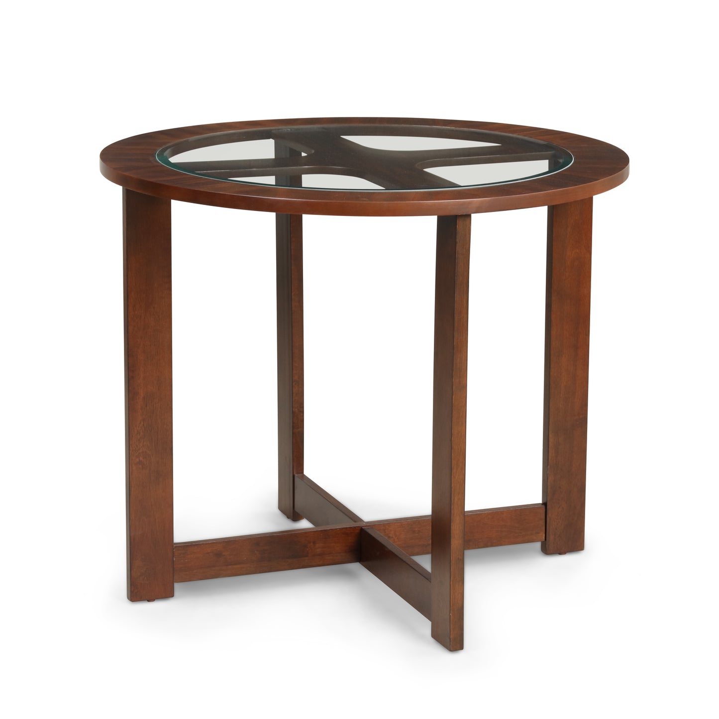 Roundhill Furniture Cylina Solid Wood Glass Top Round Dining Table with 4 Chairs