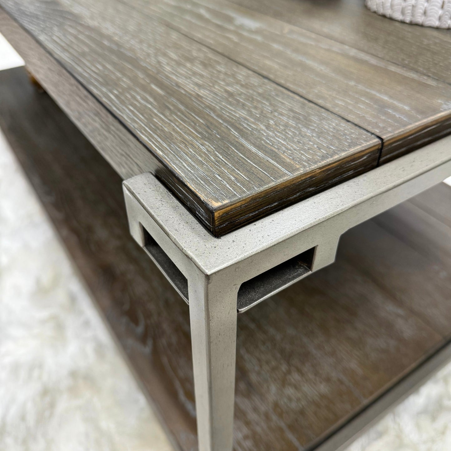 Roundhill Furniture Corbeta 3-Piece Metal Frame Wood Living Room Coffee Table and 2 Chairside Tables Set, Aged Graphite