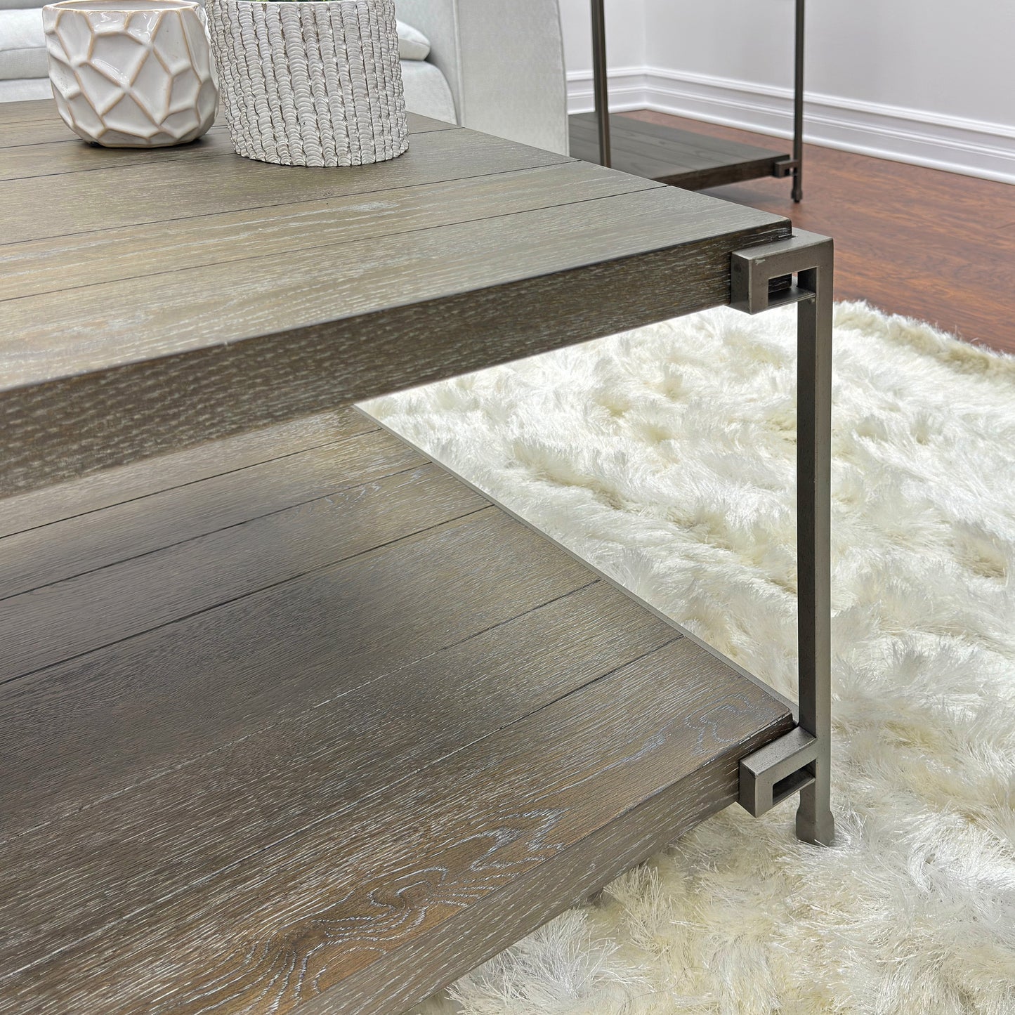 Roundhill Furniture Corbeta 3-Piece Metal Frame Wood Living Room Coffee Table and 2 Chairside Tables Set, Aged Graphite