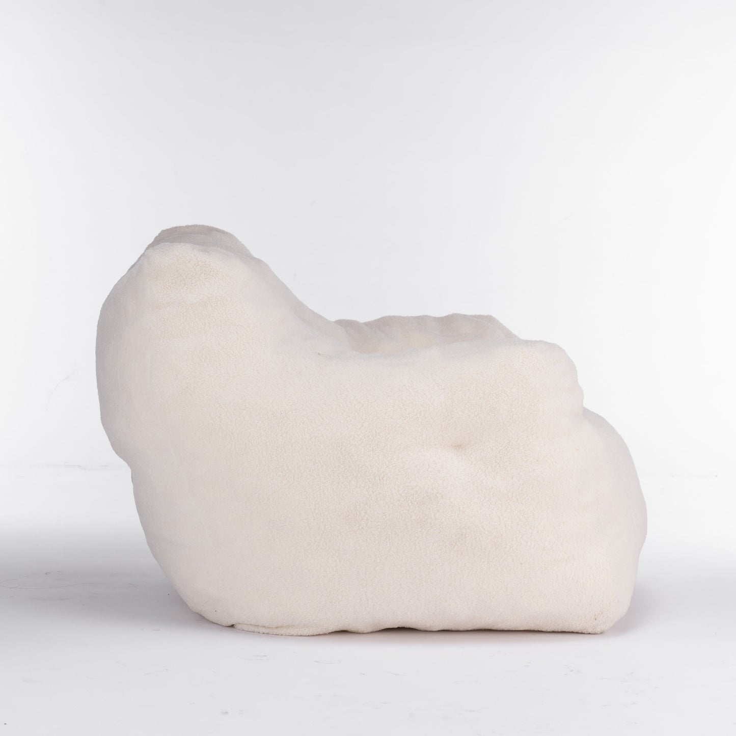 Soft Tufted Foam Bean Bag Chair With Teddy Fabric Ivory White