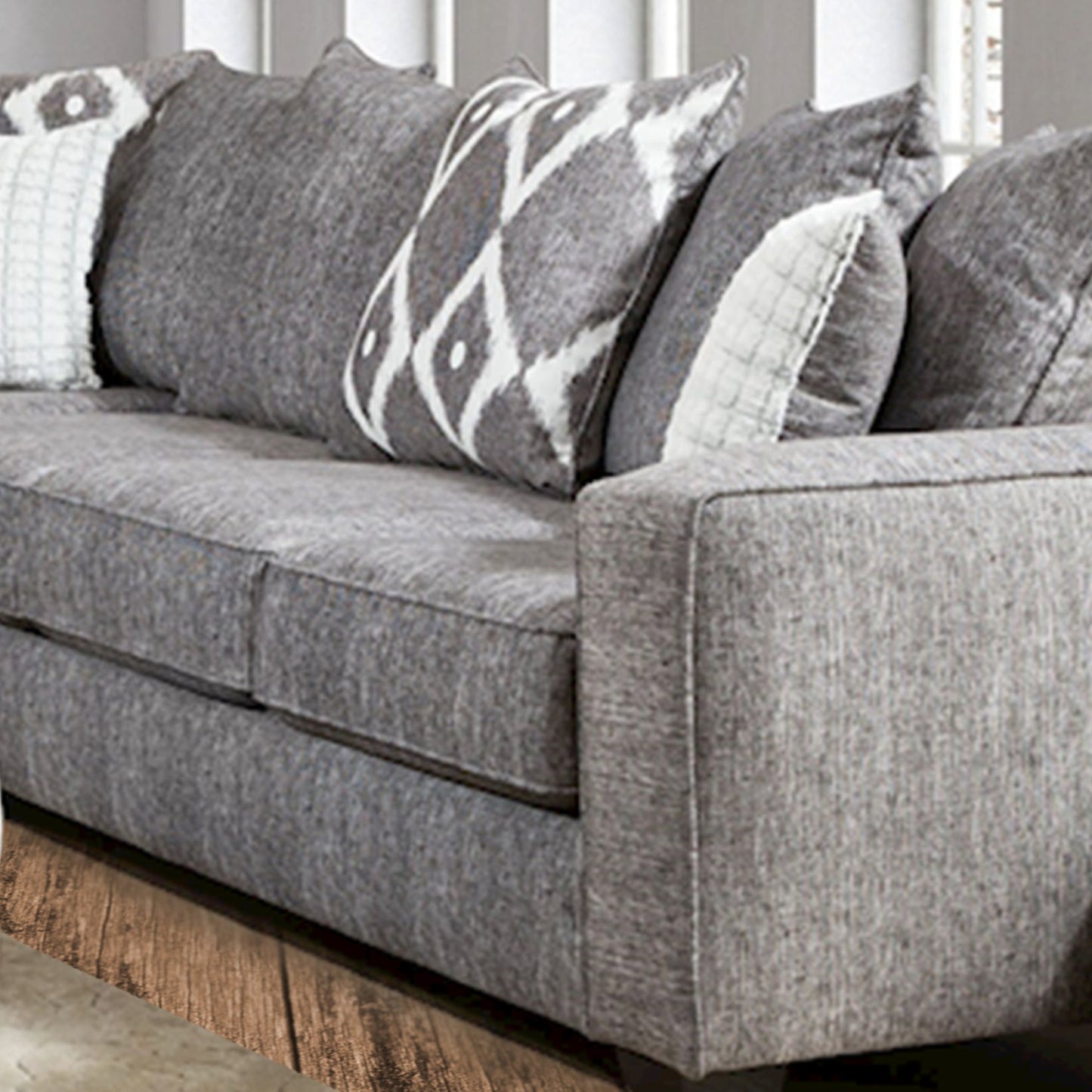 Vila Weathered Gray Fabric Pillow Back L-Shape Sectional Sofa