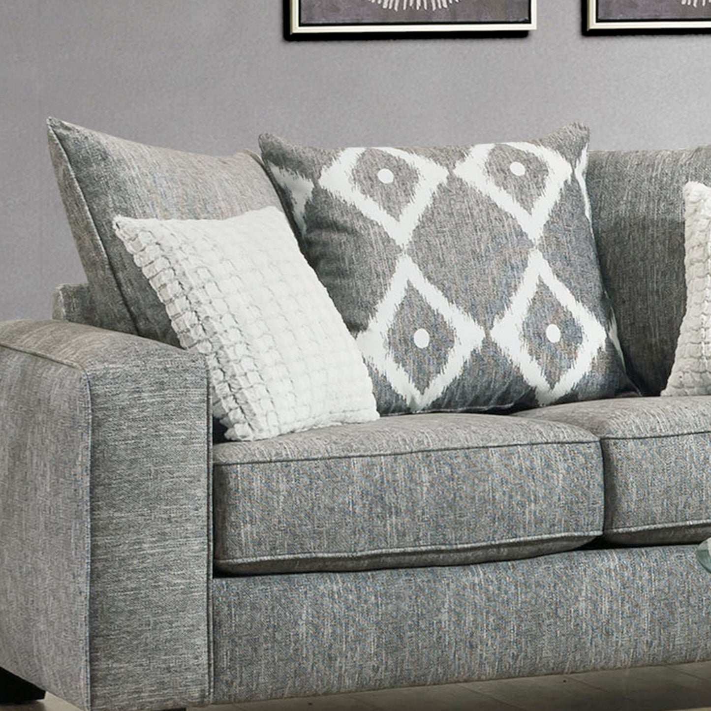 Vila Weathered Gray Fabric Pillow Back L-Shape Sectional Sofa