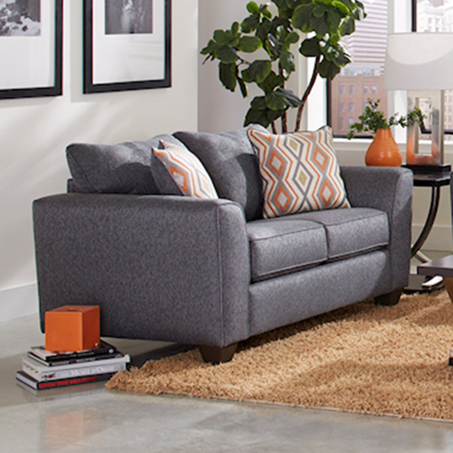 Kanta Contemporary Fabric Pillow Back Living Room Collection, Graphite