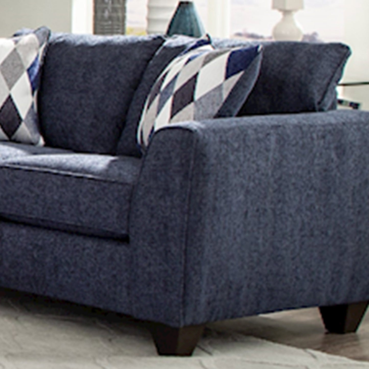 Kanta Contemporary Fabric Pillow Back Loveseat, Indigo