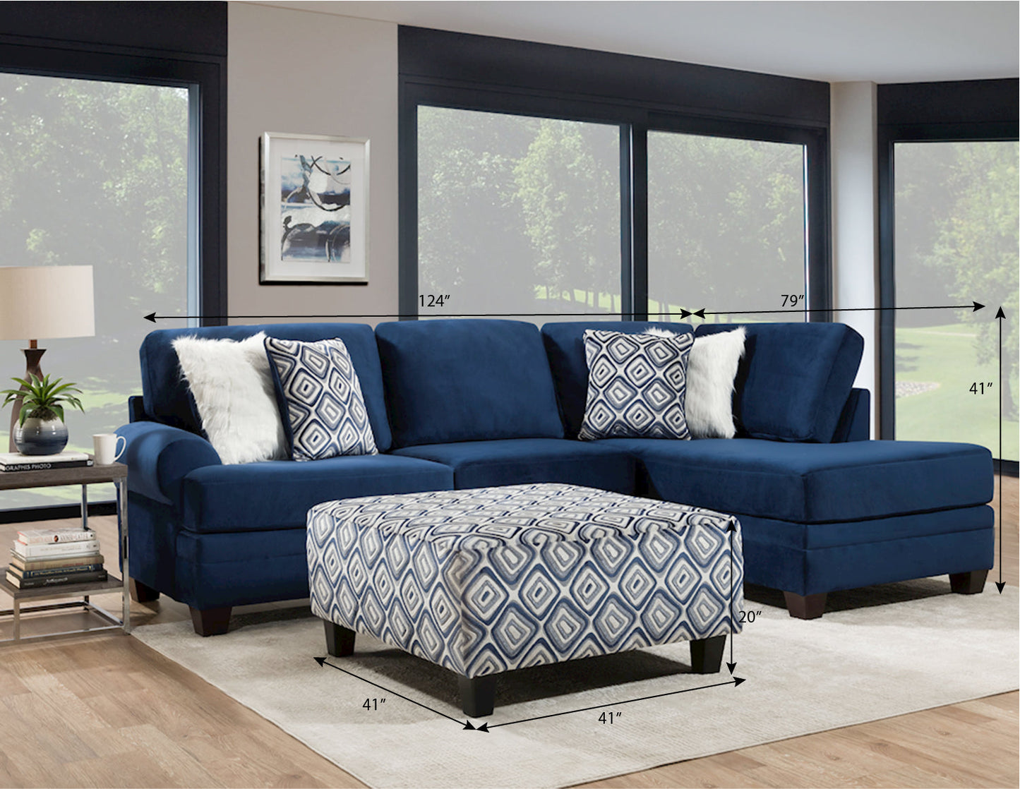 Natara Contemporary L-shape Sectional Collection, Navy