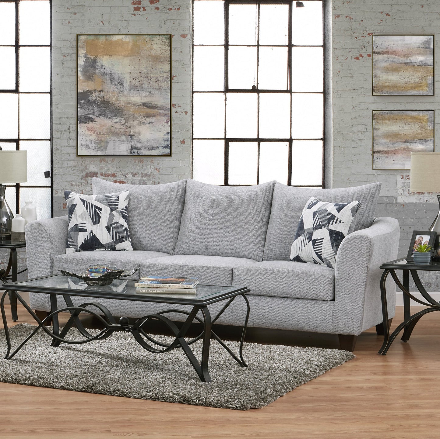 Duleek Upholstered Living Room Collection, Herringbone Silver