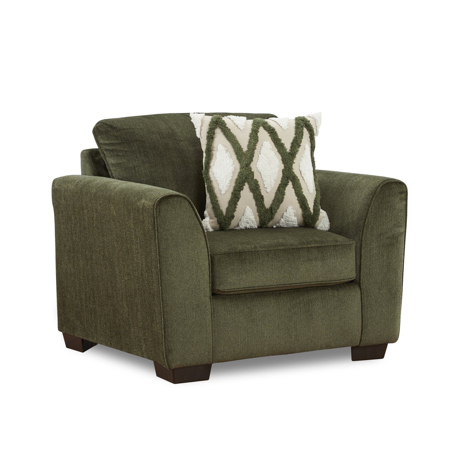 Roundhill Furniture Marvella Living Room Armchair with Mosswood Chenille Upholstery and Textured Accent Pillow