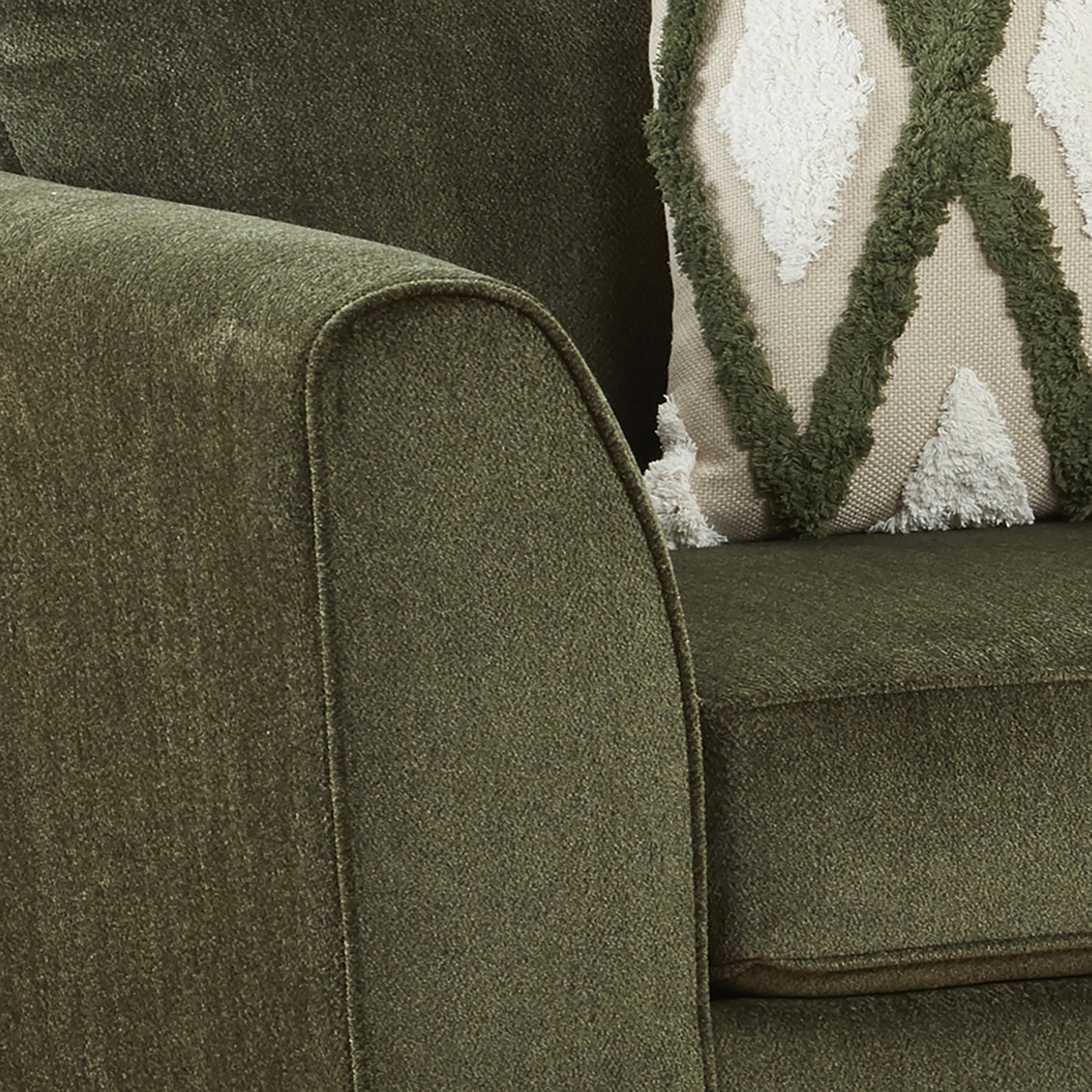Roundhill Furniture Marvella Living Room Armchair with Mosswood Chenille Upholstery and Textured Accent Pillow