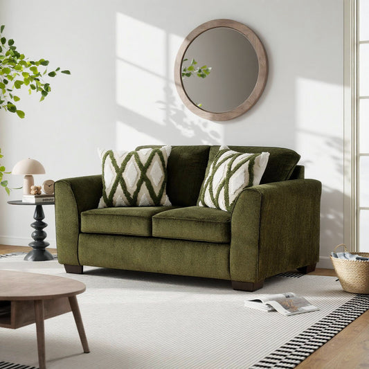 Roundhill Furniture Marvella Living Room Loveseat with Mosswood Chenille Upholstery and Textured Accent Pillows