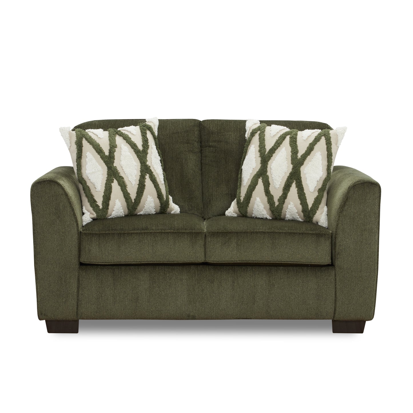 Roundhill Furniture Marvella Living Room Loveseat with Mosswood Chenille Upholstery and Textured Accent Pillows