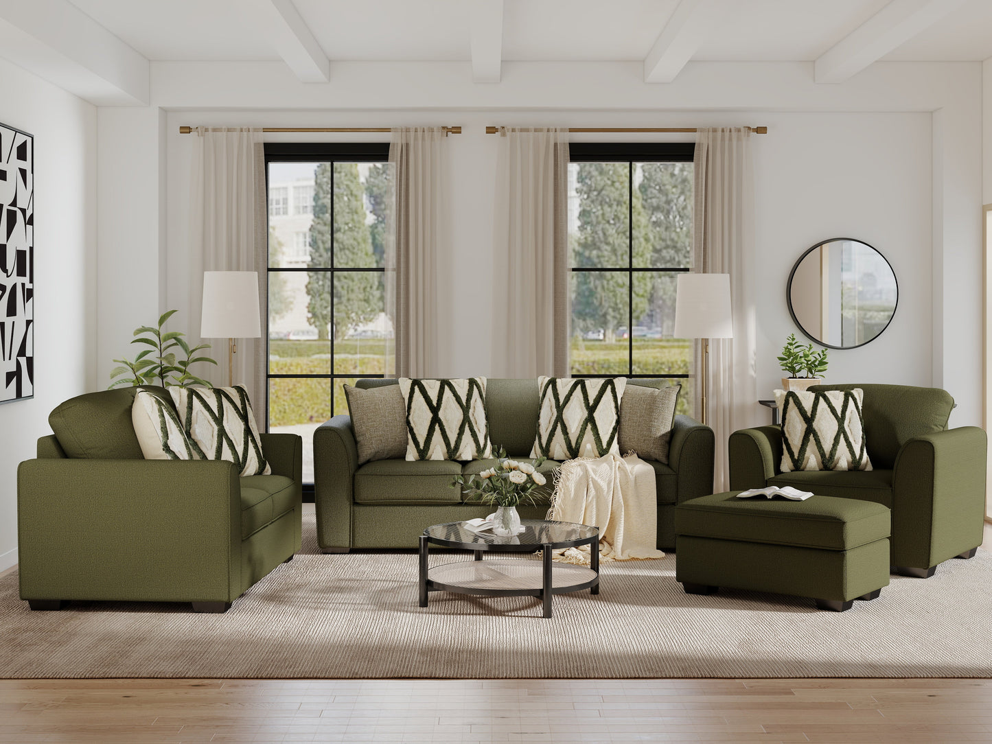 Roundhill Furniture Marvella Living Room Collection, Mosswood Chenille Upholstery