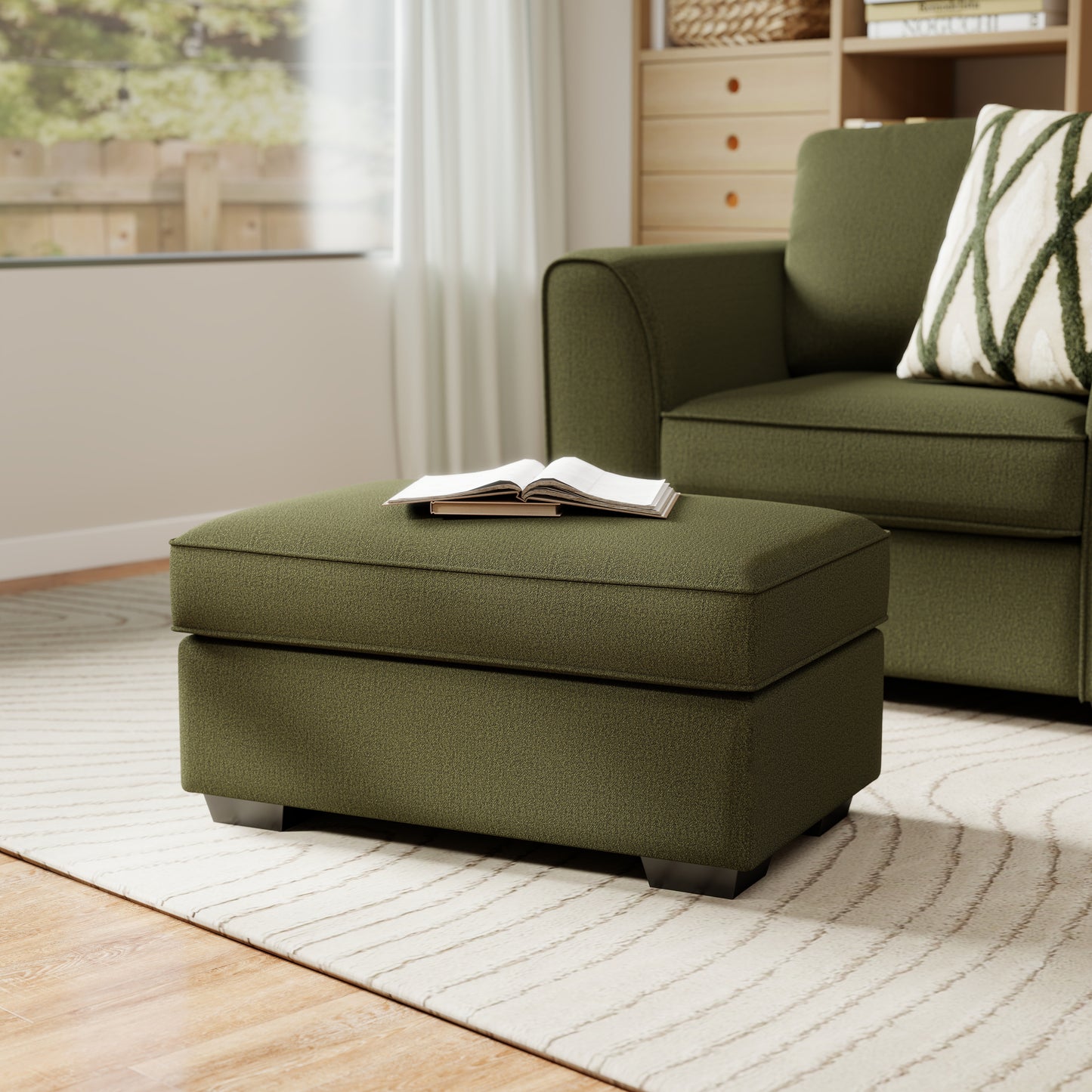 Roundhill Furniture Marvella 4-Piece Living Room Set, Sofa, Loveseat, Chair, and Ottoman with Mosswood Chenille Upholstery