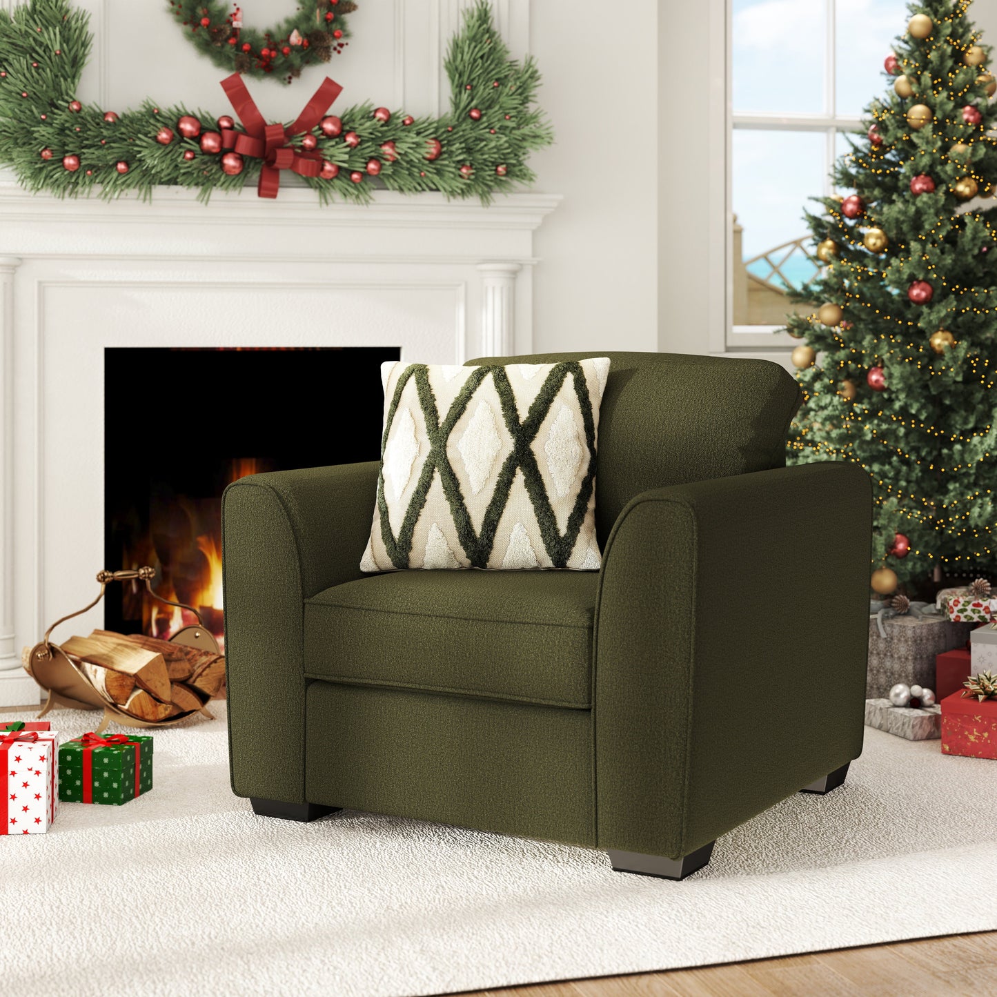 Roundhill Furniture Marvella Living Room Collection, Mosswood Chenille Upholstery