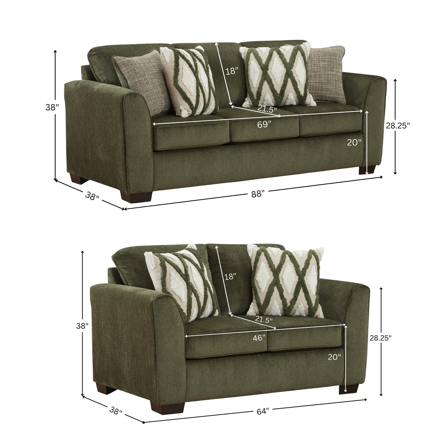 Roundhill Furniture Marvella Living Room Collection, Mosswood Chenille Upholstery