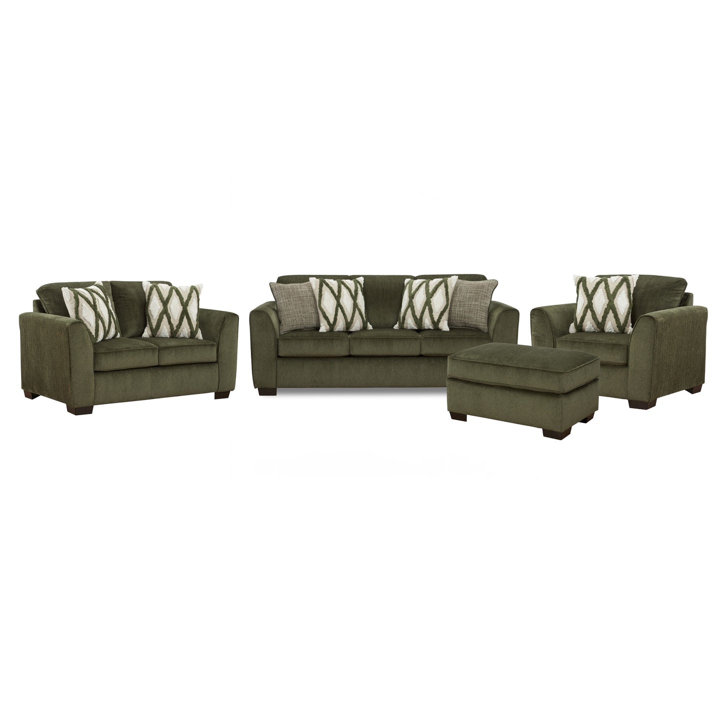 Roundhill Furniture Marvella 4-Piece Living Room Set, Sofa, Loveseat, Chair, and Ottoman with Mosswood Chenille Upholstery