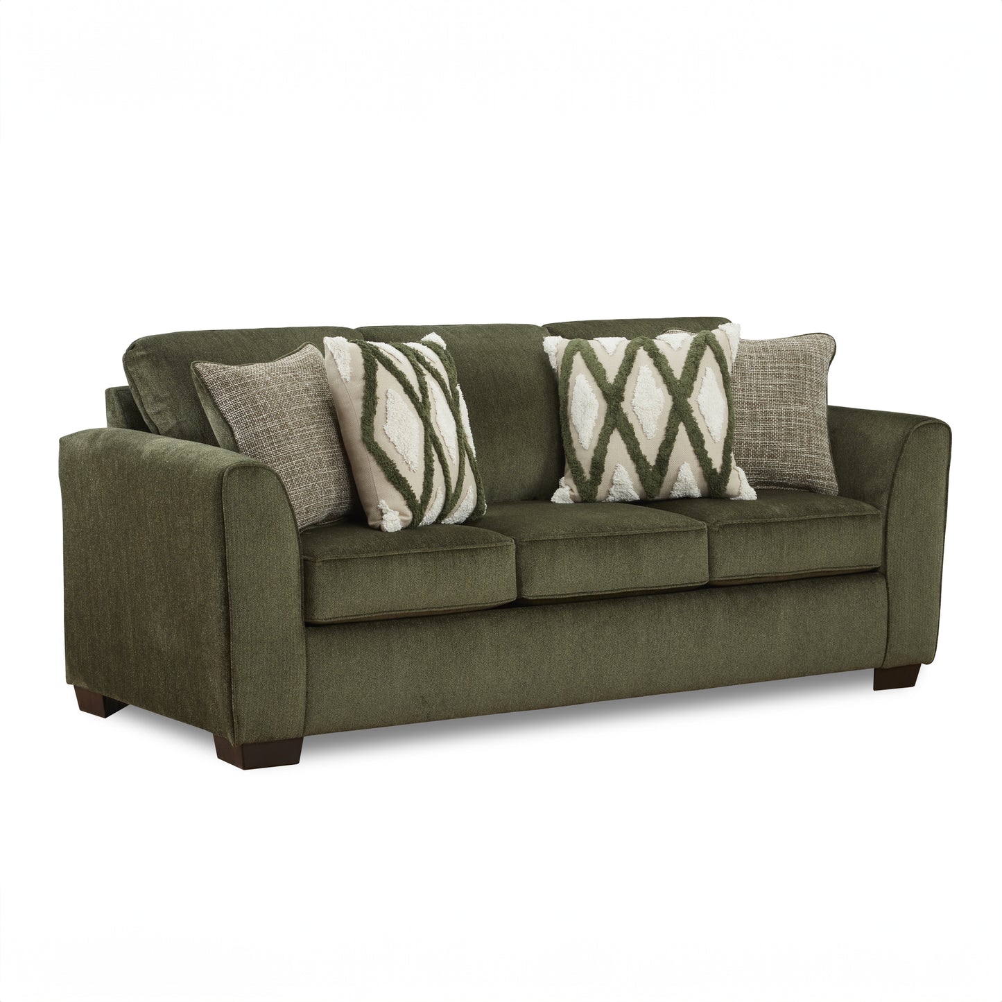 Roundhill Furniture Marvella Living Room Sofa with Mosswood Chenille Upholstery and Textured Accent Pillows